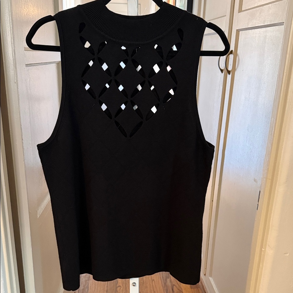 White House Black Market Sleeveless Black Tank Sweater with Cutouts XL